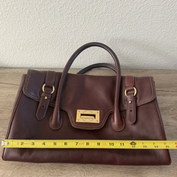 Lauren Ralph Vintage Satchel Bag Burgundy Brown Gold Buckle Turn Lock Doctor Bag - Picture 10 of 12